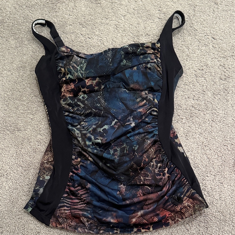 Hapari Women’s Black Multi-Color Ruched Tankini